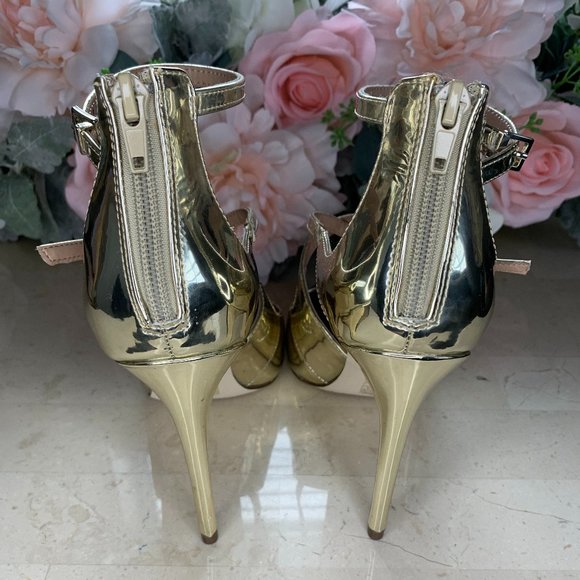Strappy Gold Stiletto Heels 7.5 - Picture 5 of 9